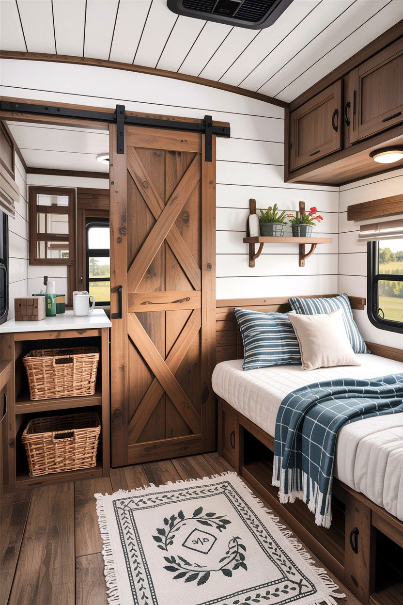 Farmhouse Style RV - 30 camping bedroom ideas