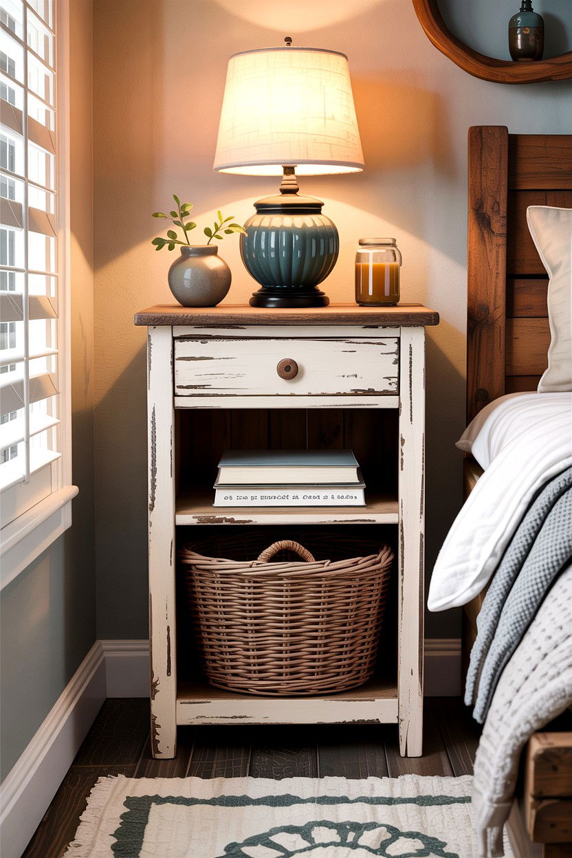 Farmhouse Tall Nightstand With Basket - 30 bedroom tall nightstands