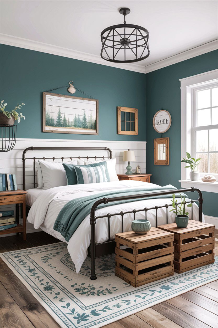 Farmhouse Teal Bedroom - 30 teal bedroom design ideas