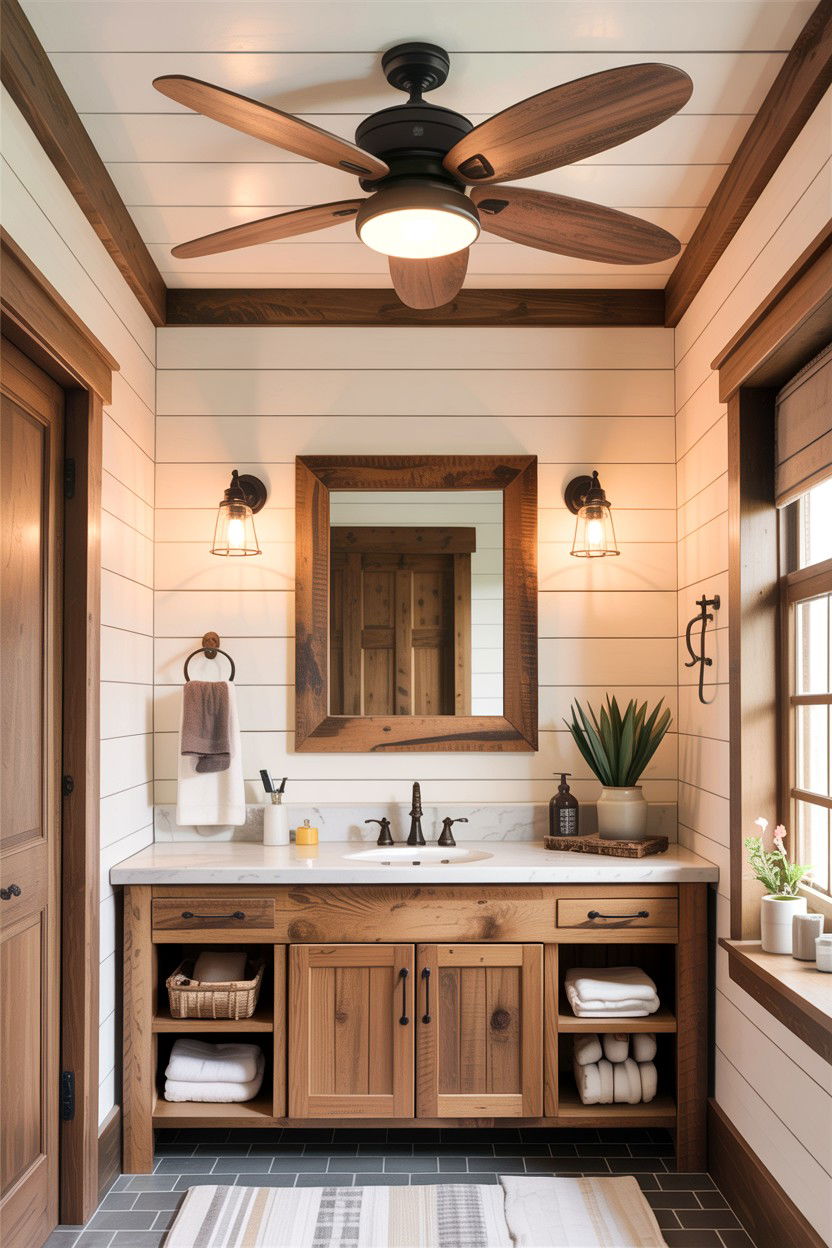 Farmhouse Wood Blade Bathroom Fan - 30 bathroom ceiling fan ideas