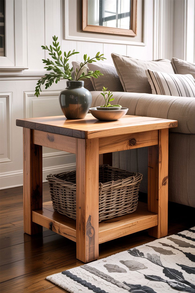 Farmhouse Wood Side Table - 30 living room accent table ideas