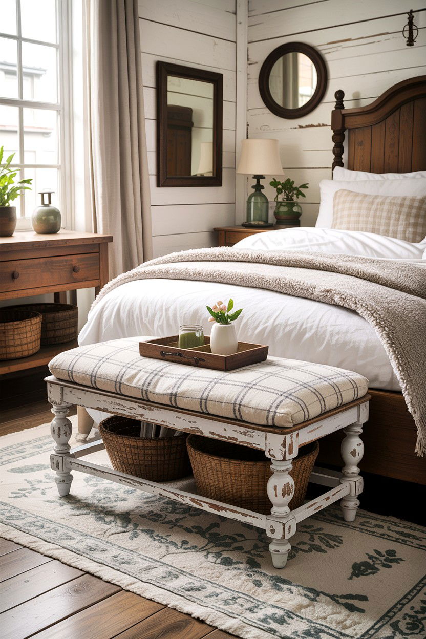 Farmhouse Wooden Ottoman - 30 bedroom ottomans