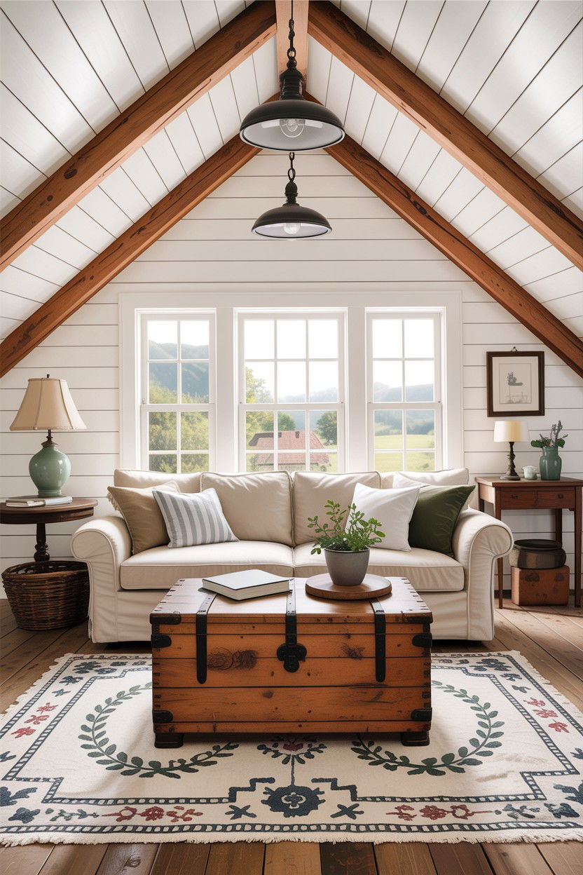 Farmhouse attic living - 30 attic living room ideas