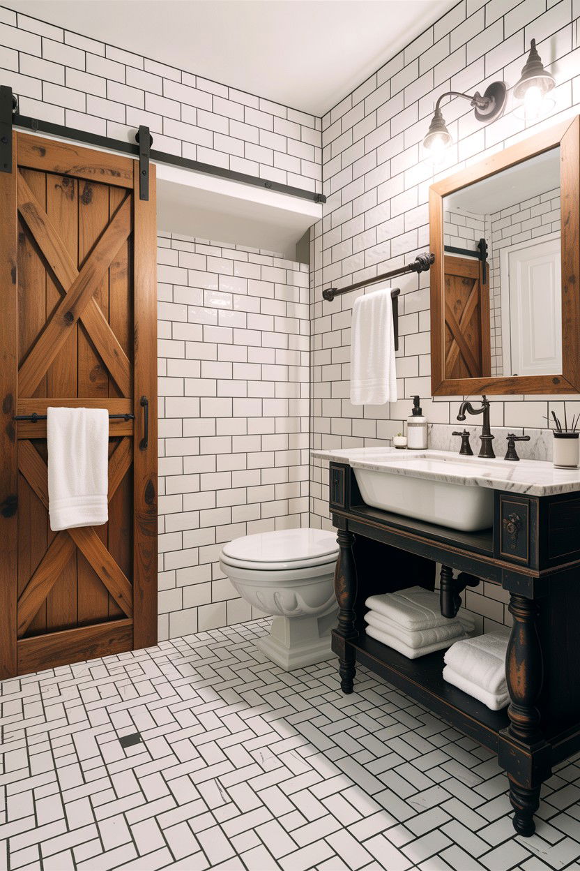 Farmhouse basketweave tile - 30 basketweave pattern bathroom ideas