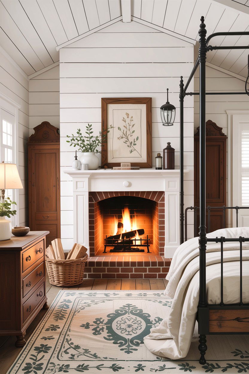 Farmhouse bedroom fireplace - 30 bedroom wood burning fireplace ideas