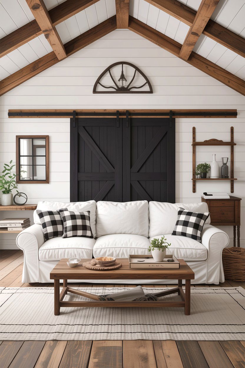 Farmhouse black and white living room - 30 black and white living room ideas