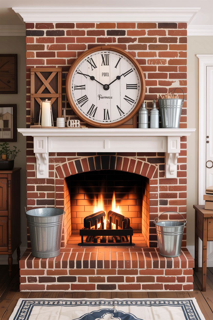 Farmhouse brick fireplace - 30 living room fireplace brick ideas