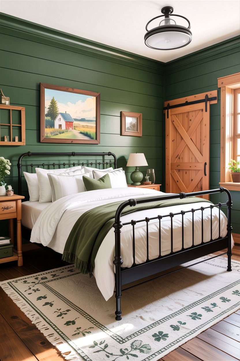 Farmhouse green bedroom - 30 rustic green bedroom ideas