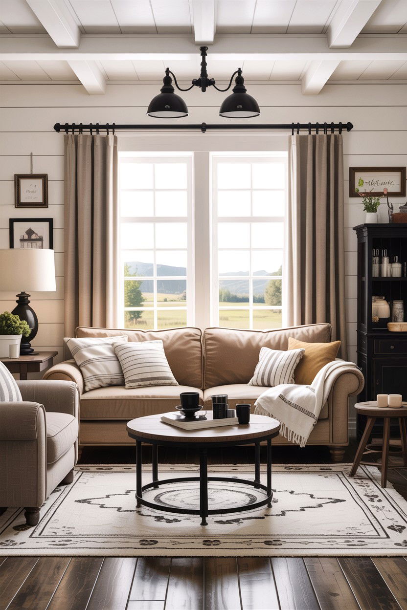 Farmhouse living room with black accents - 30 farmhouse living room ideas