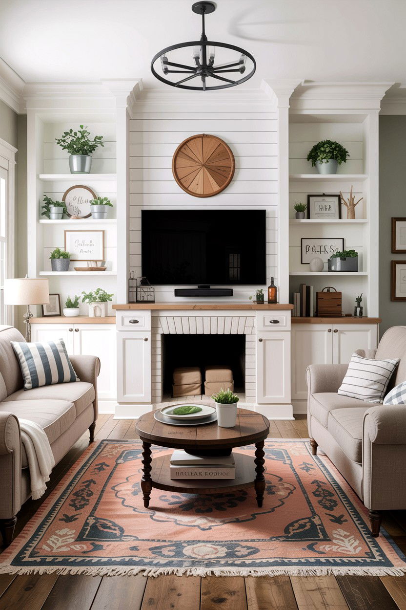 Farmhouse living room with built ins - 30 farmhouse living room ideas