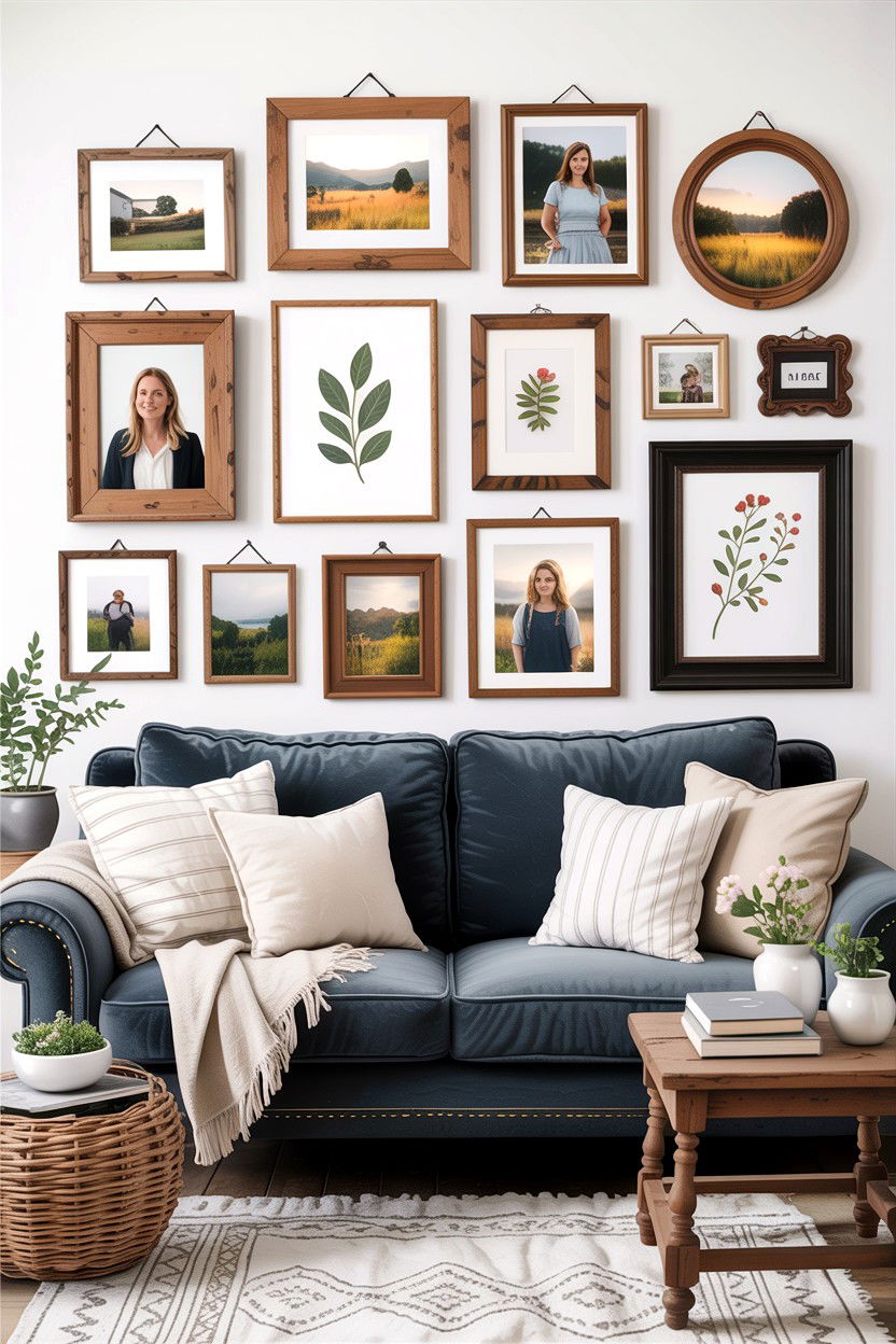 Farmhouse living room with gallery wall - 30 farmhouse living room ideas