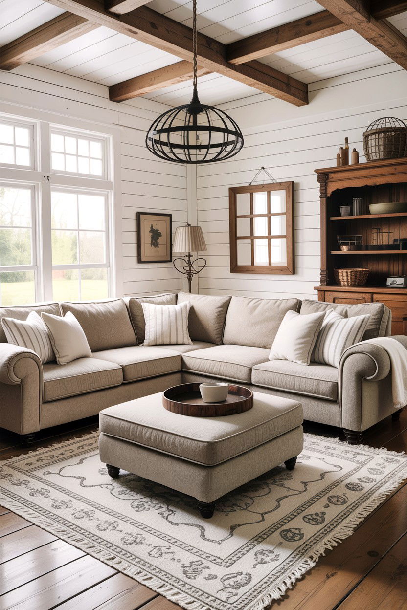 Farmhouse living room with sectional - 30 farmhouse living room ideas