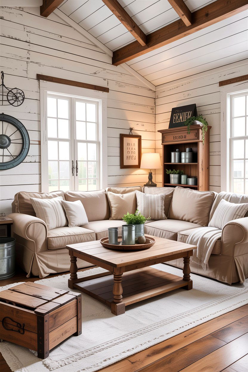 Farmhouse rustic beige living room - 30 rustic beige living room ideas