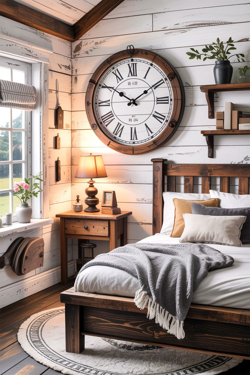 Farmhouse rustic wall clock - 30 bedroom clock ideas