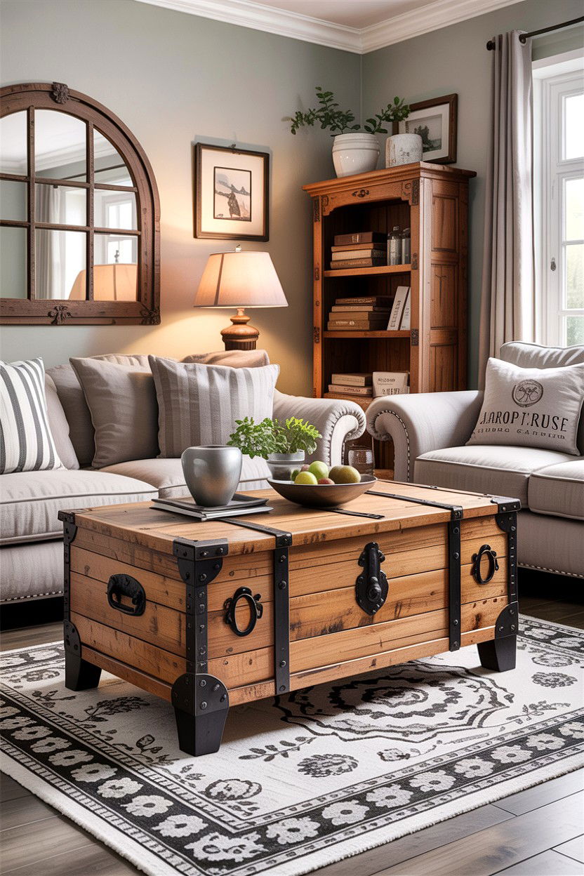 Farmhouse trunk coffee table - 30 living room Provence furniture ideas