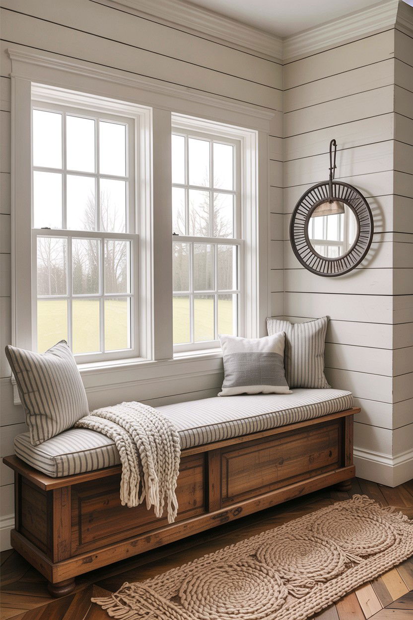 Farmhouse window seat - 30 bedroom window seat ideas