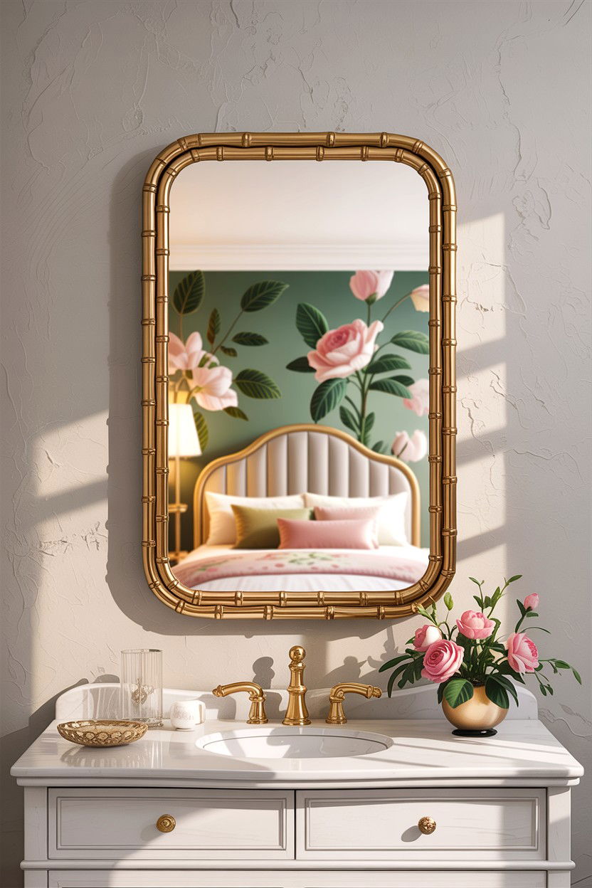 Faux Bamboo Wall Mirror - 30 grandmillennial bedroom ideas