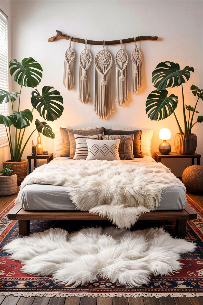 Faux Fur Boho Bedroom - 30 layered texture bedroom ideas