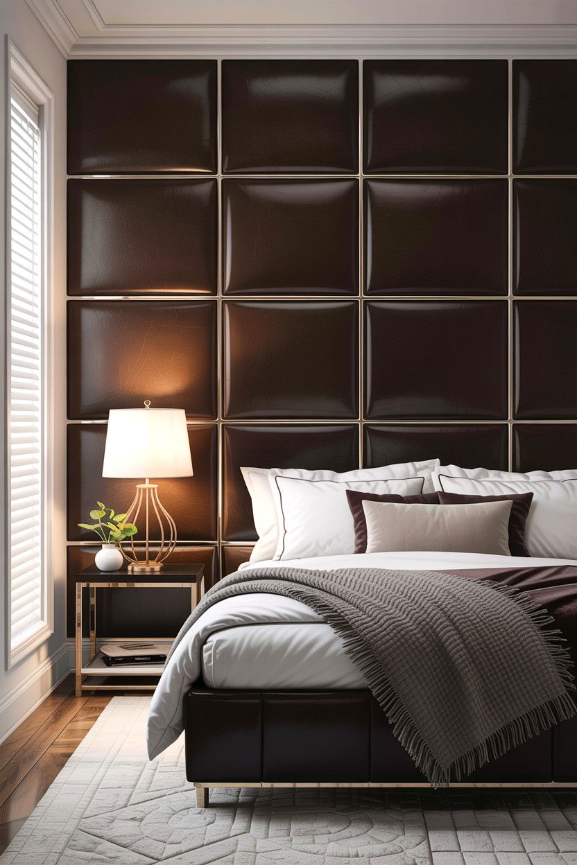 Faux Leather Accent Wall - 30 leather bedroom ideas