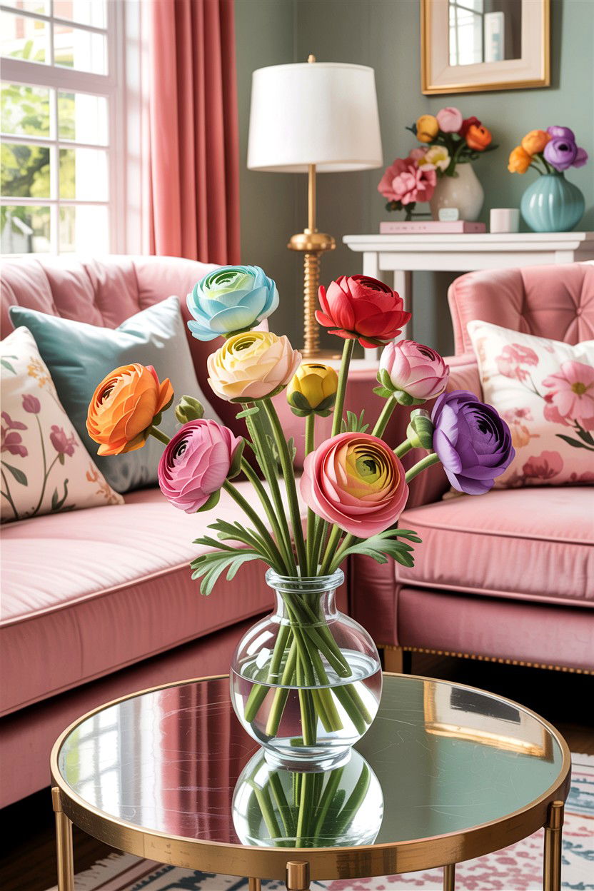 Faux Ranunculus Bouquet - 30 living room faux flowers