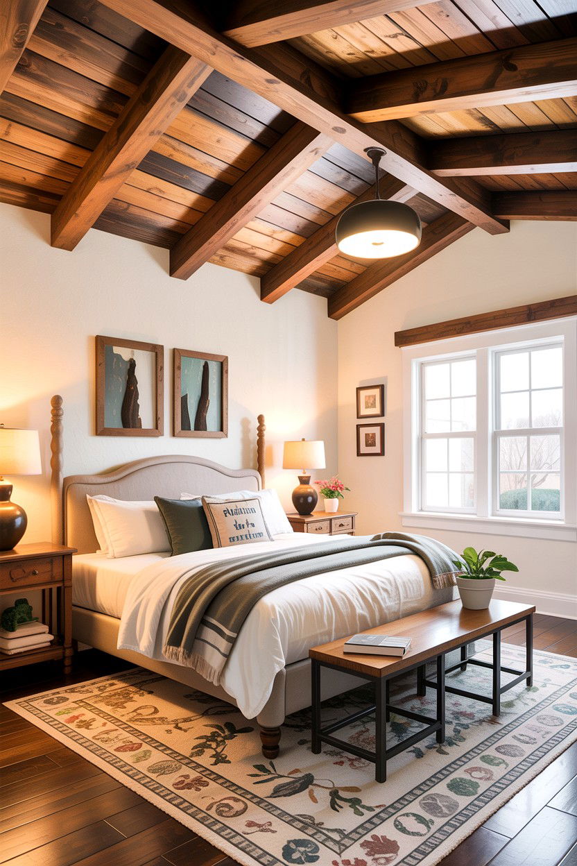 Faux Wood Ceiling Beam - 30 exposed beam bedroom ideas