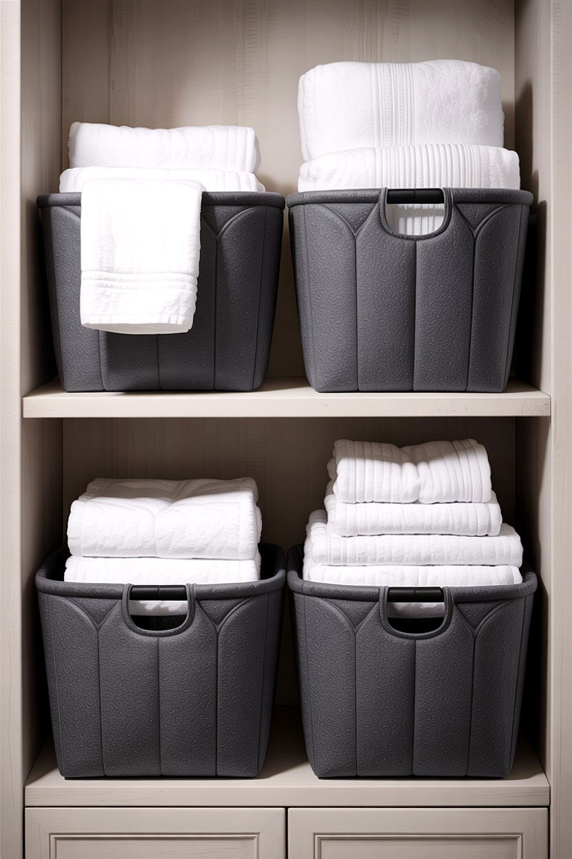 Felt basket linen storage - 30 bathroom basket storage ideas
