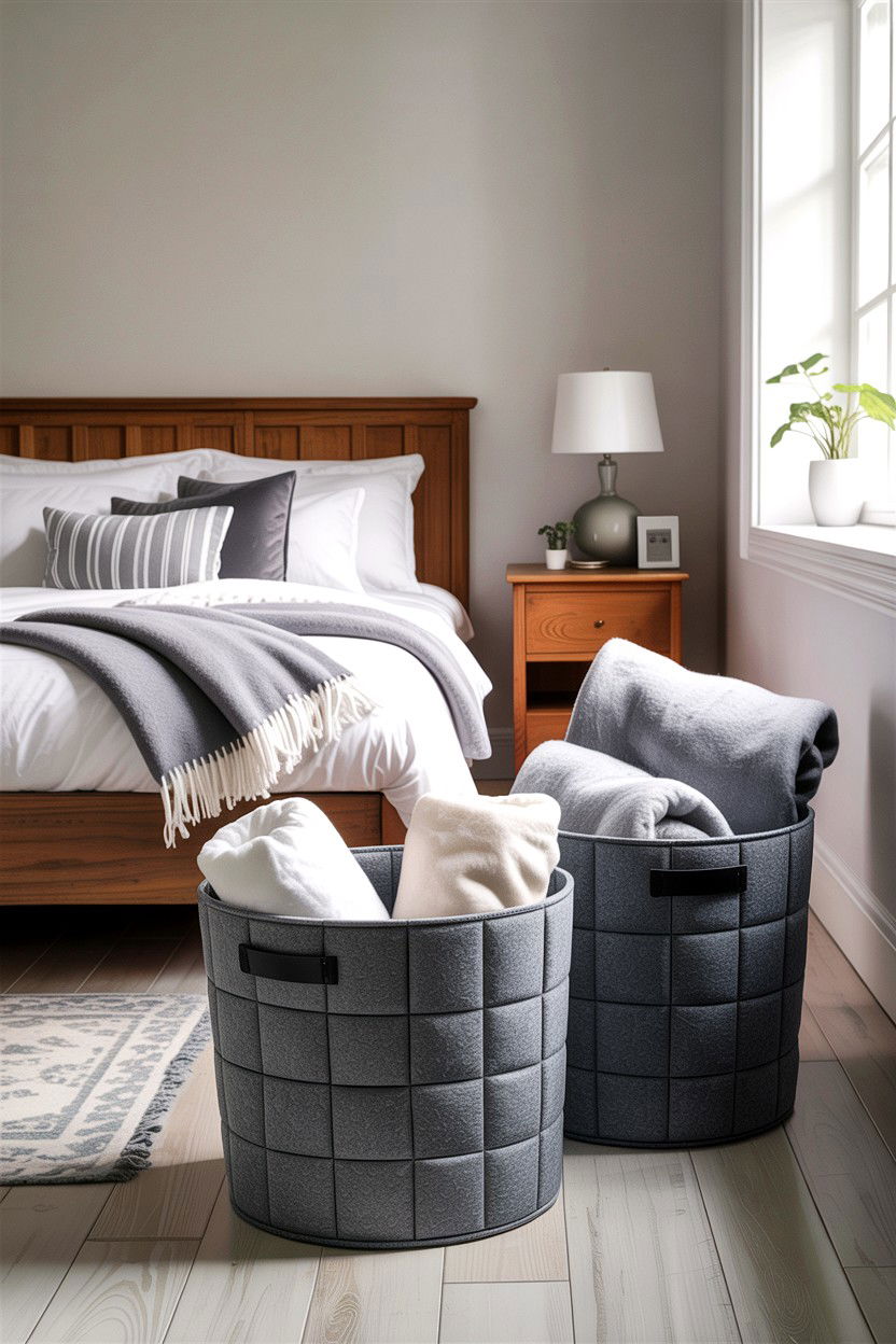 Felt storage basket - 30 cozy texture bedroom ideas