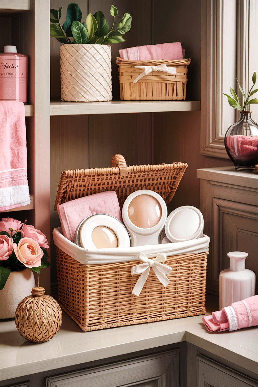 Feminine Product Basket - 30 guest bathroom essentials