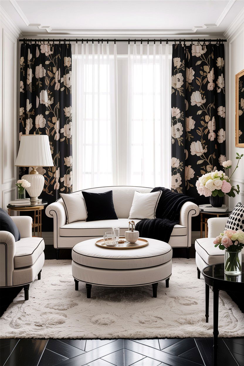 Feminine black and white living room - 30 black and white living room ideas