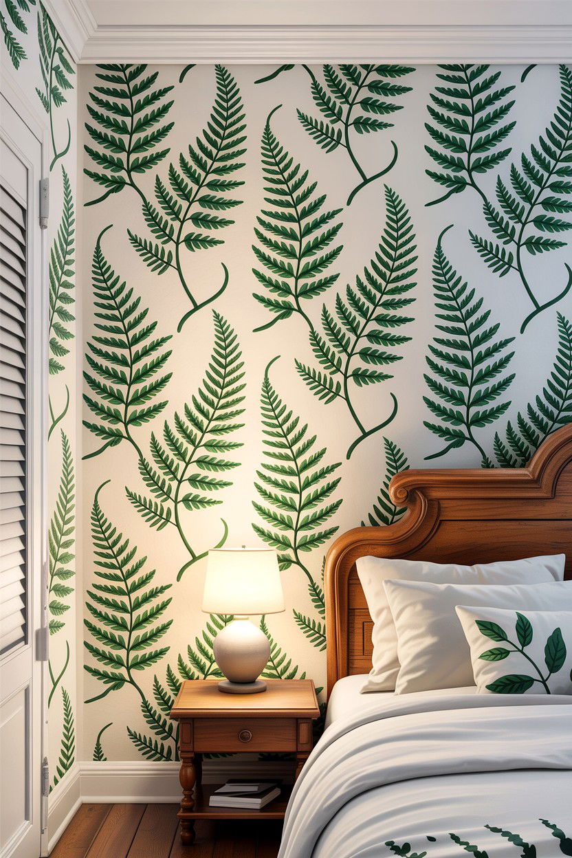 Fern Pattern Wallpaper - 30 forest bedroom ideas
