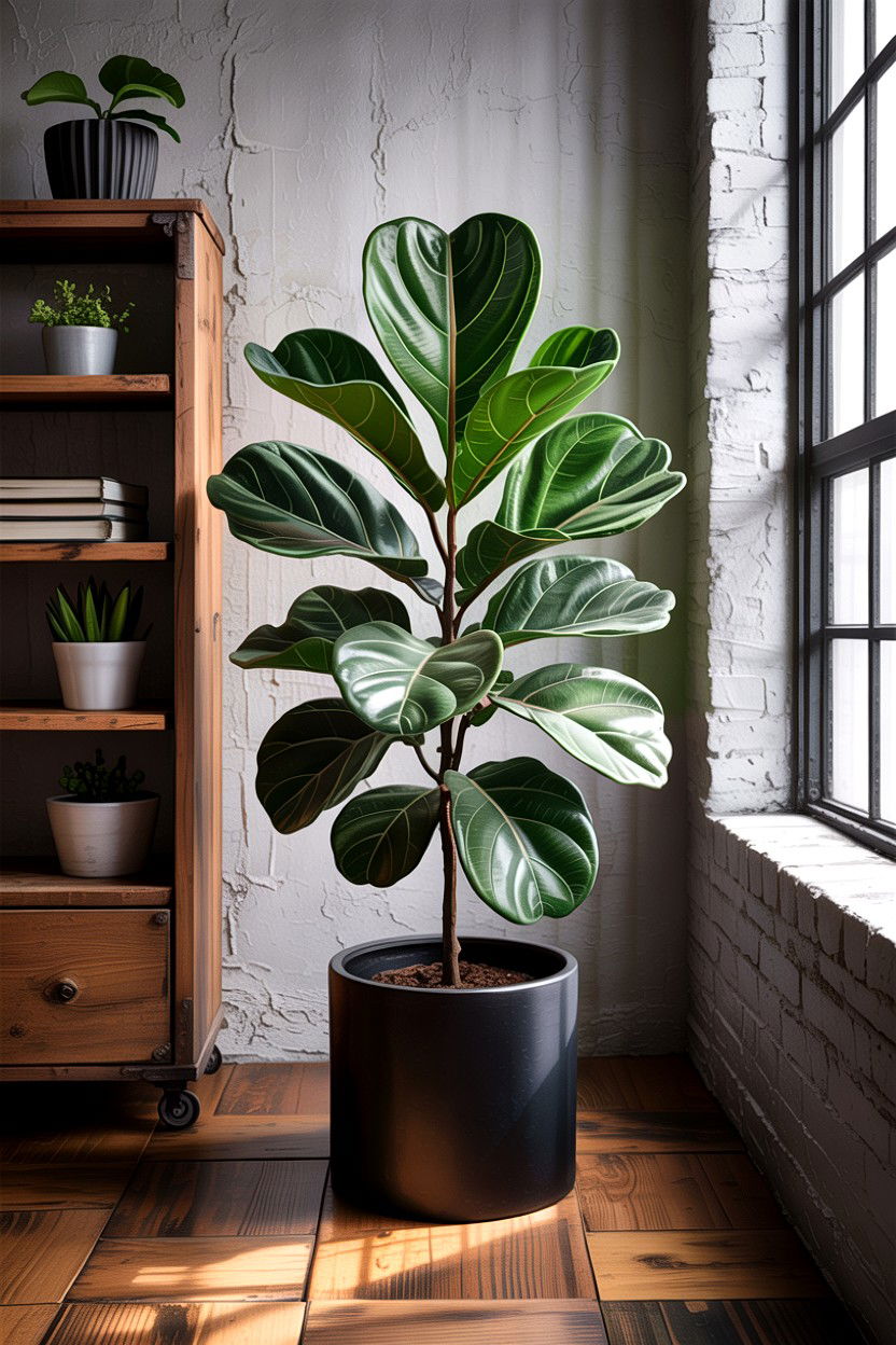Fiddle Leaf Fig In Black Planter - 30 living room fiddle leaf fig ideas