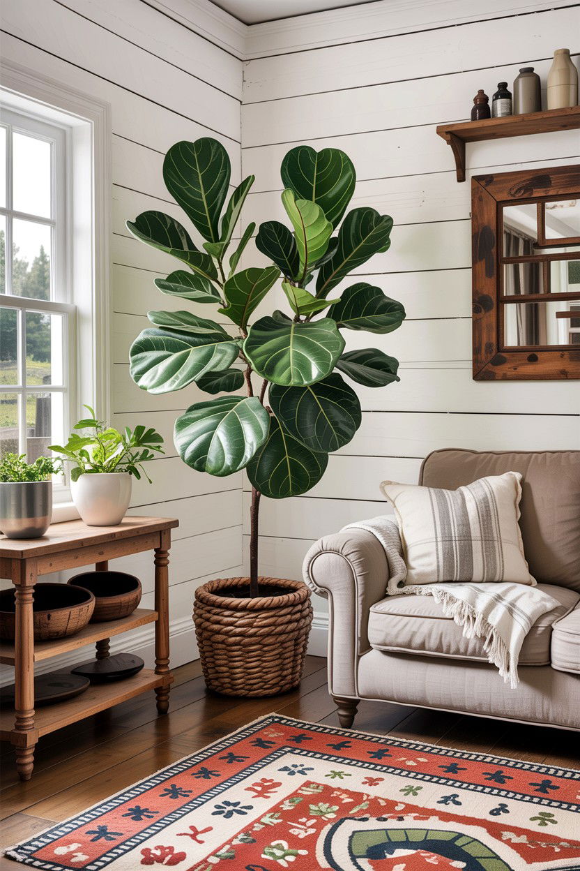 Fiddle Leaf Fig In Farmhouse Living Room - 30 living room fiddle leaf fig ideas