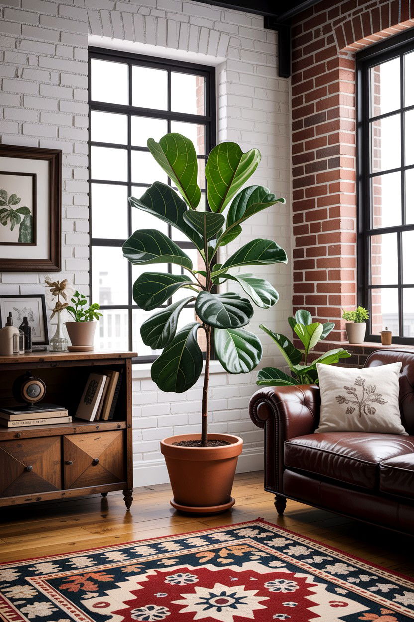 Fiddle Leaf Fig In Industrial Living Room - 30 living room fiddle leaf fig ideas