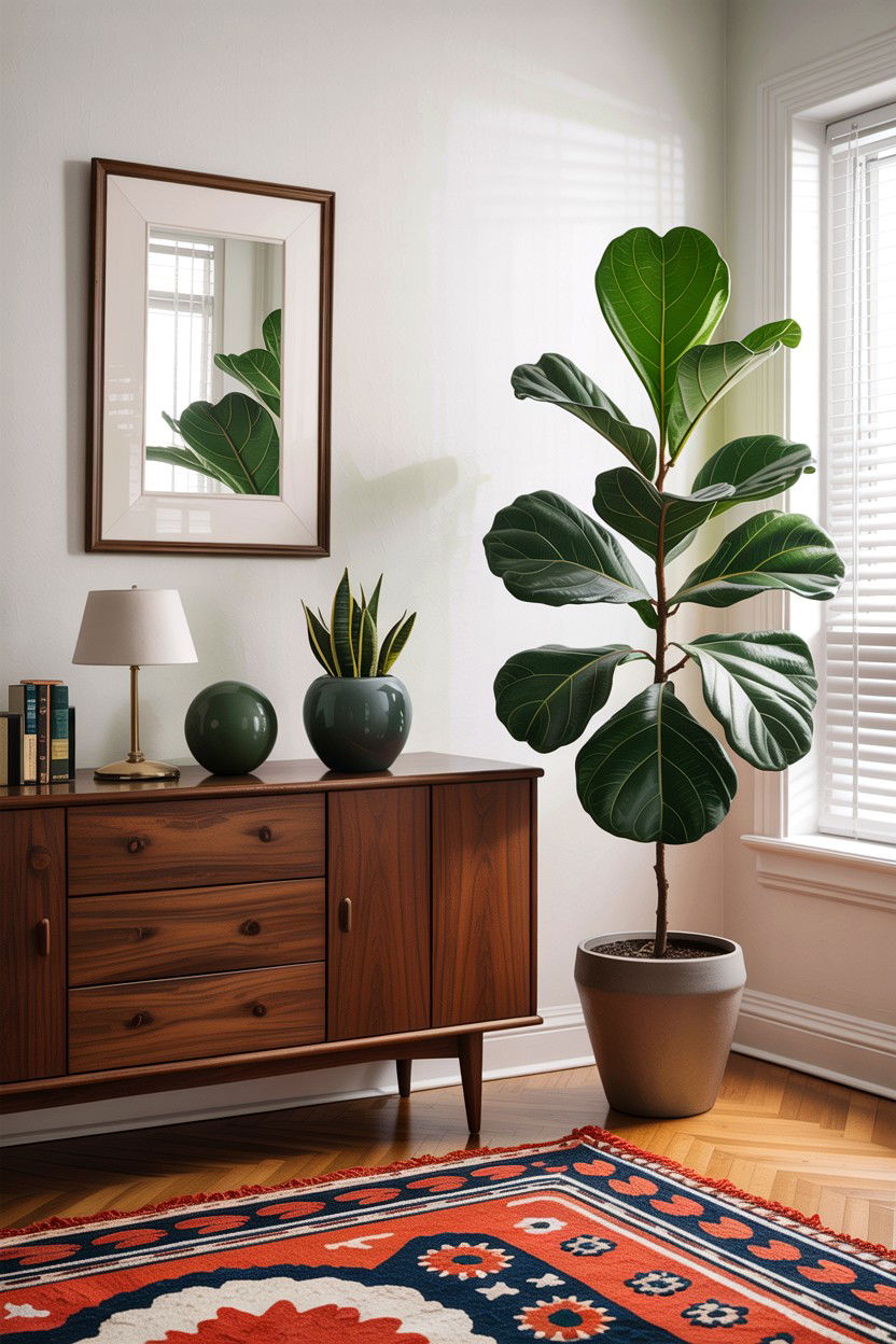 Fiddle Leaf Fig In Mid Century Modern Living Room - 30 living room fiddle leaf fig ideas
