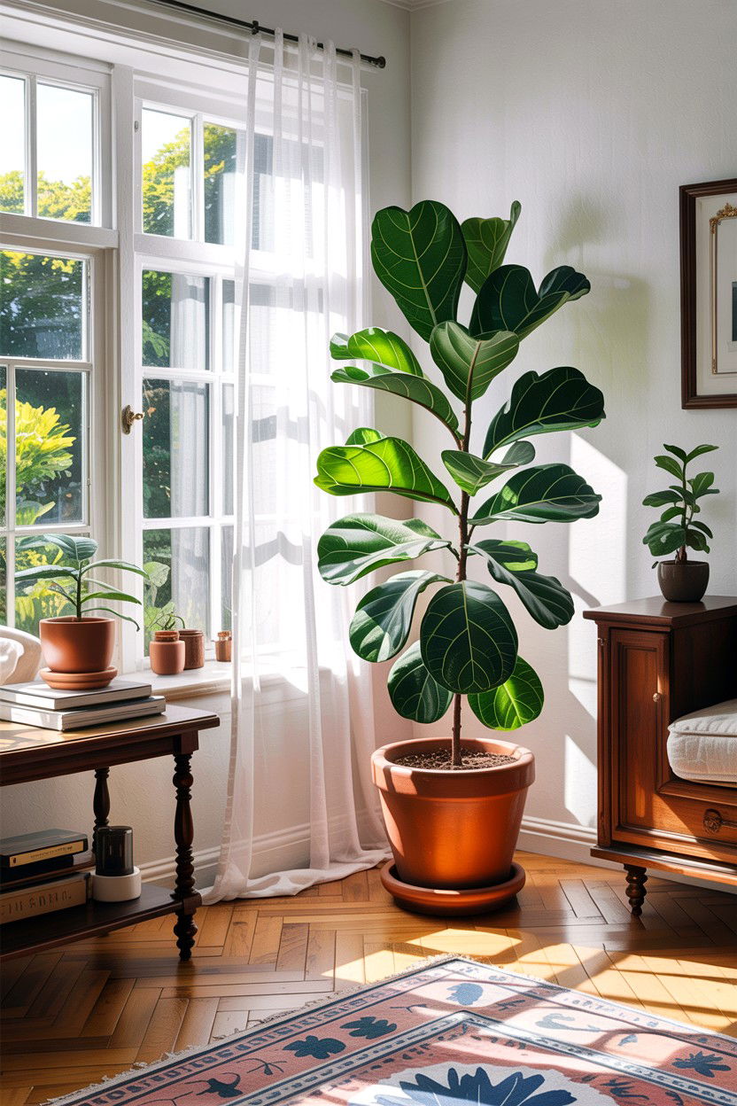 Fiddle Leaf Fig Near Bright Window - 30 living room fiddle leaf fig ideas