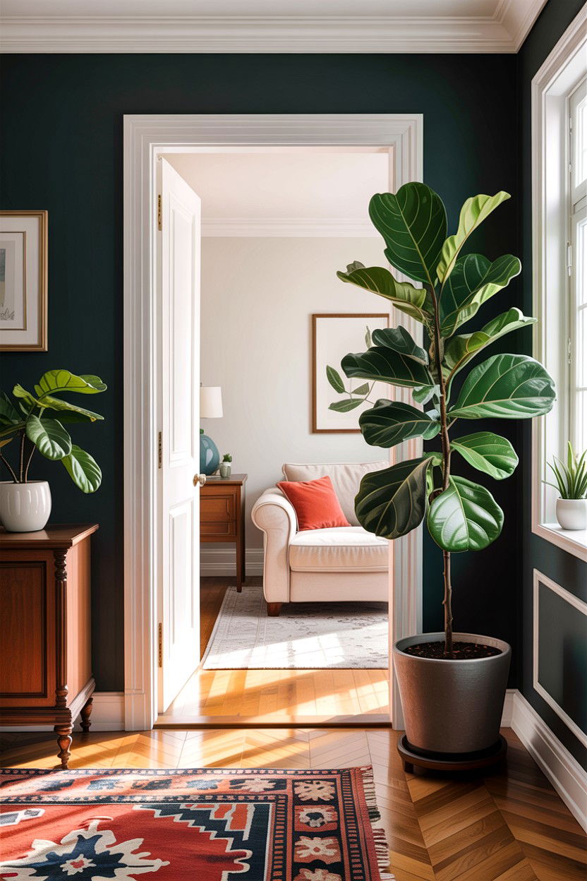 Fiddle Leaf Fig Near Entryway Of Living Room - 30 living room fiddle leaf fig ideas
