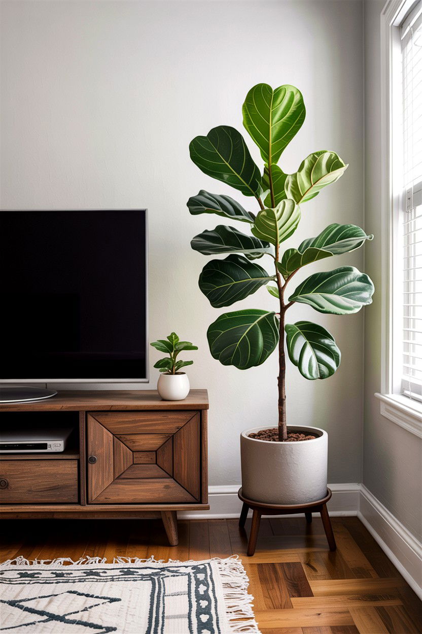 Fiddle Leaf Fig Next To TV Stand - 30 living room fiddle leaf fig ideas