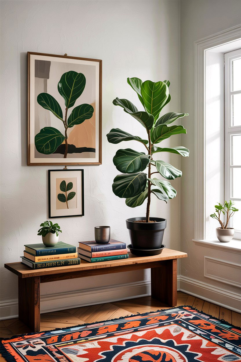 Fiddle Leaf Fig On Bench - 30 living room fiddle leaf fig ideas