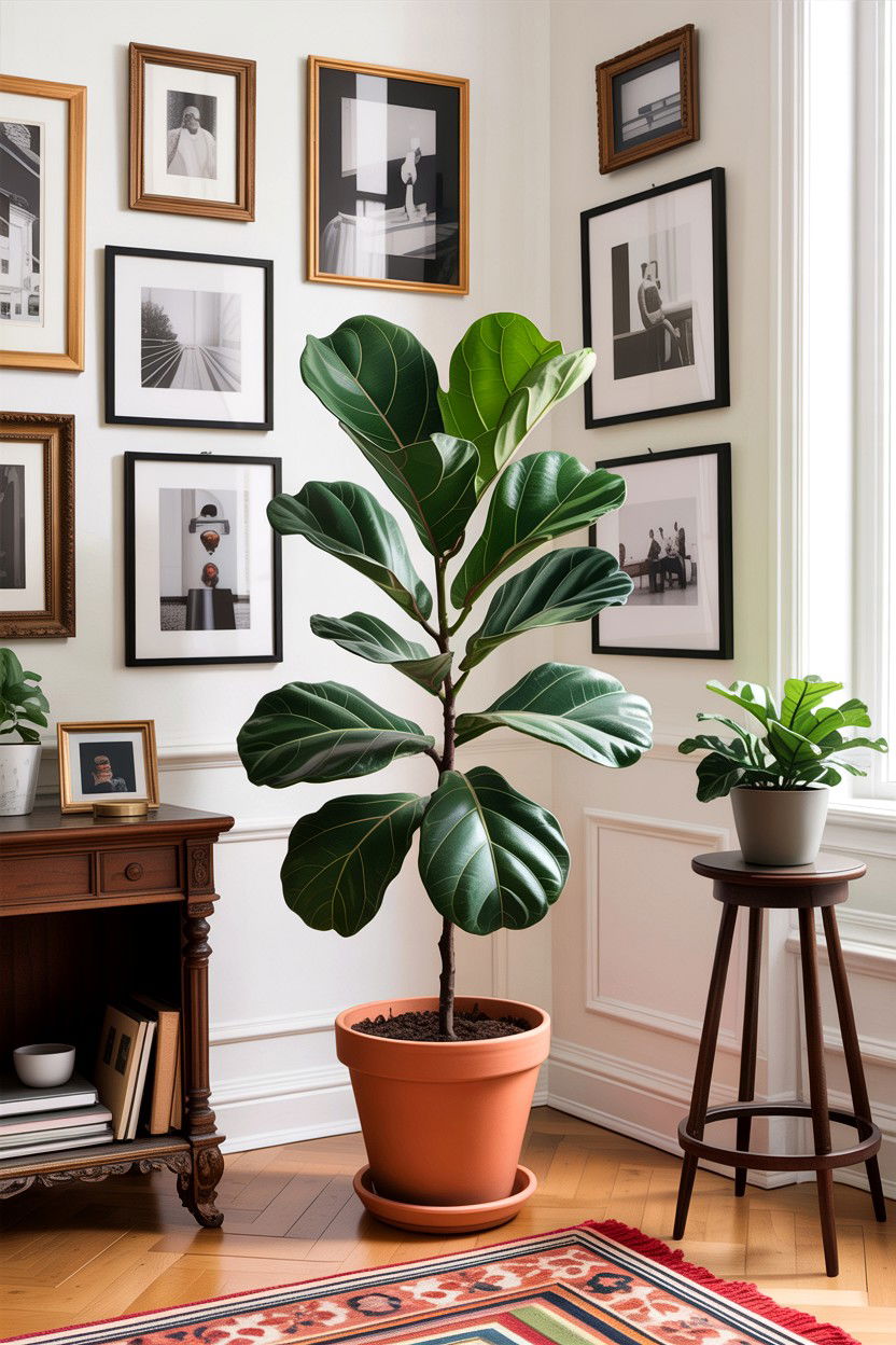 Fiddle Leaf Fig With Gallery Wall Background - 30 living room fiddle leaf fig ideas