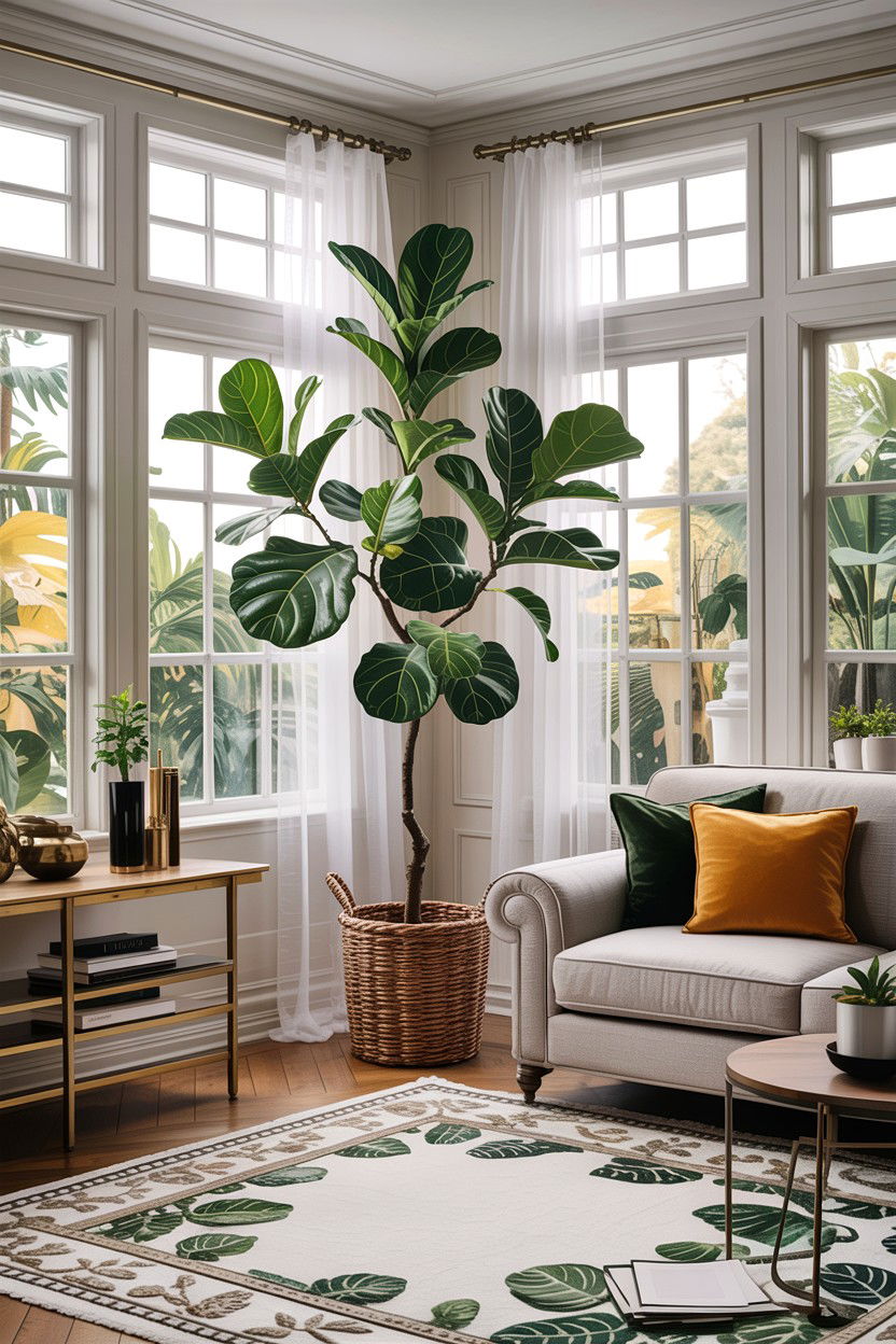 Fiddle leaf fig living room - 30 jungle living room ideas