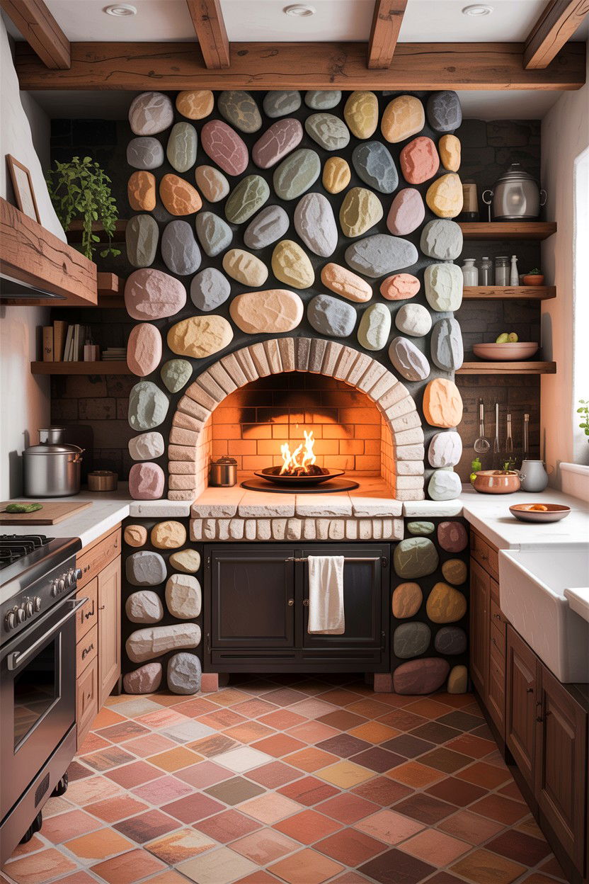 Fieldstone wall - 30 stone kitchen ideas