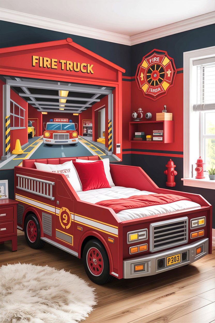 Fire truck bedroom - 30 car themed bedroom ideas