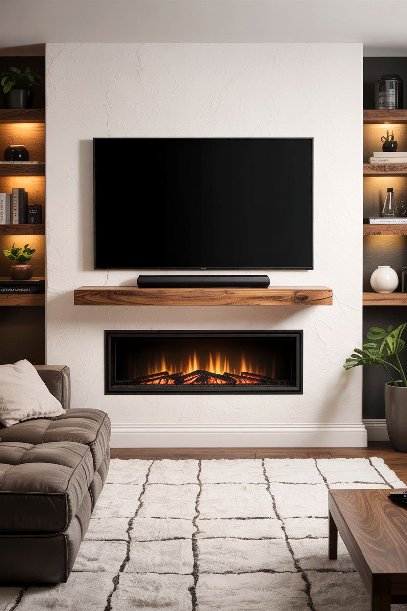 Fireplace insert under wall mounted tv - 30 living room fireplace insert ideas