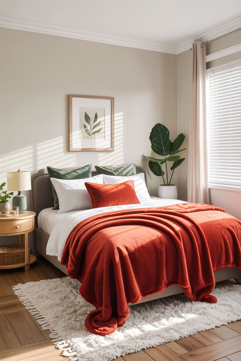 Fleece blanket - 30 cozy texture bedroom ideas