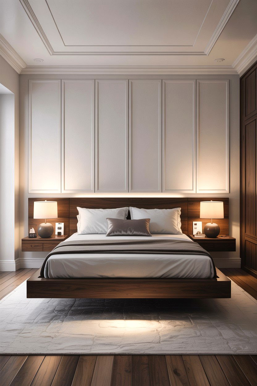 Floating Bed With Integrated Nightstands - 30 bedroom floating bed ideas