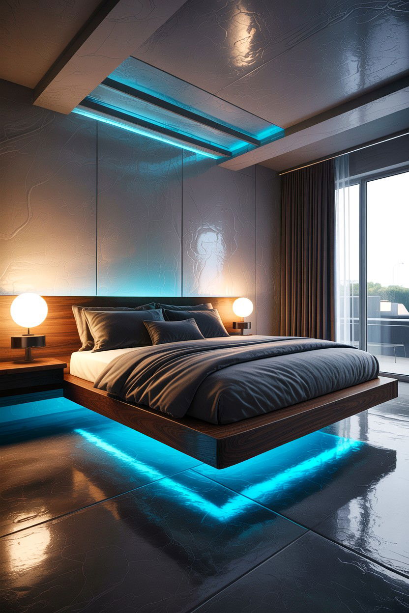 Floating Bed With LED Lighting - 30 bedroom floating bed ideas