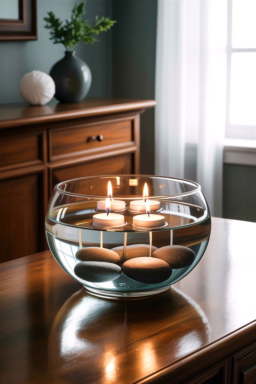 Floating Candle Bowl - 30 bedroom candle ideas