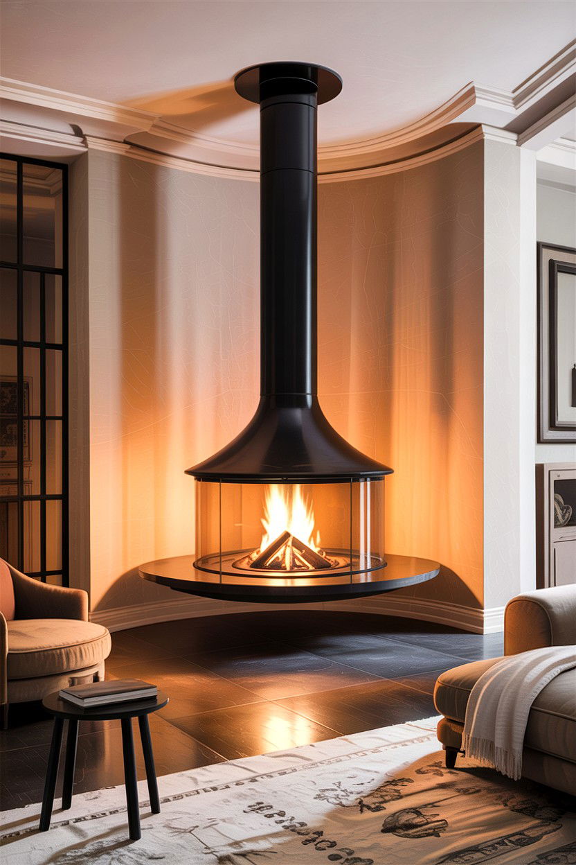 Floating Corner Fireplace - 30 living room corner fireplace ideas