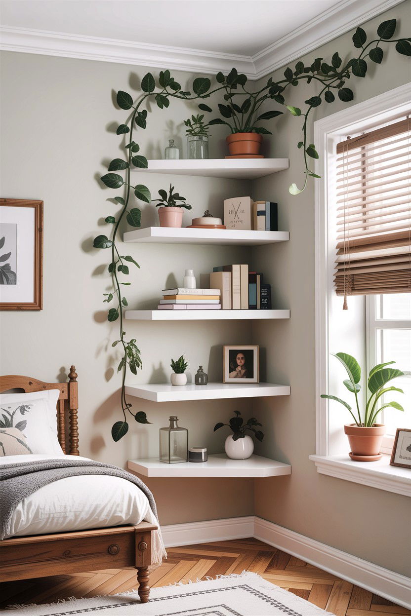 Floating Corner Shelf - 30 bedroom plant shelves