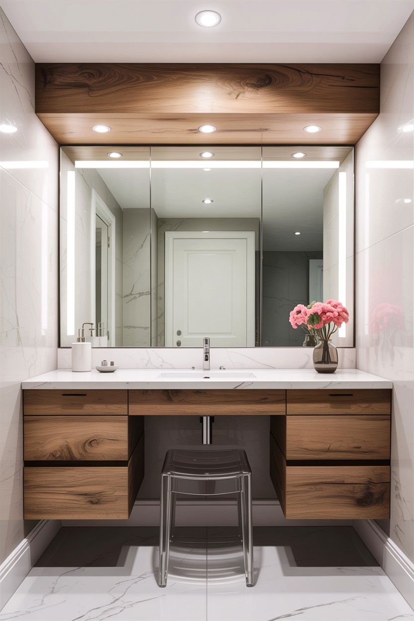 Floating Corner Vanity - 30 bedroom corner vanity ideas